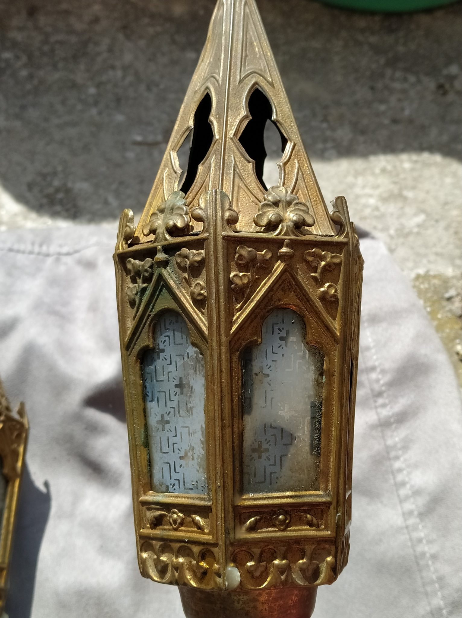ANCIENNE LANTERNE DE procession en bronze laiton lampe EUR 150,00