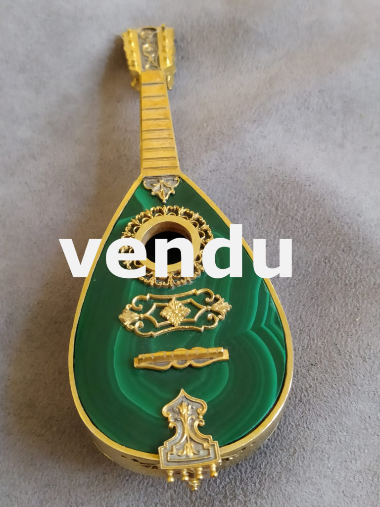 Broche Mandoline Miniature En Argent Filigrané Et Vermeil - Période 1880/1900 - Occasion